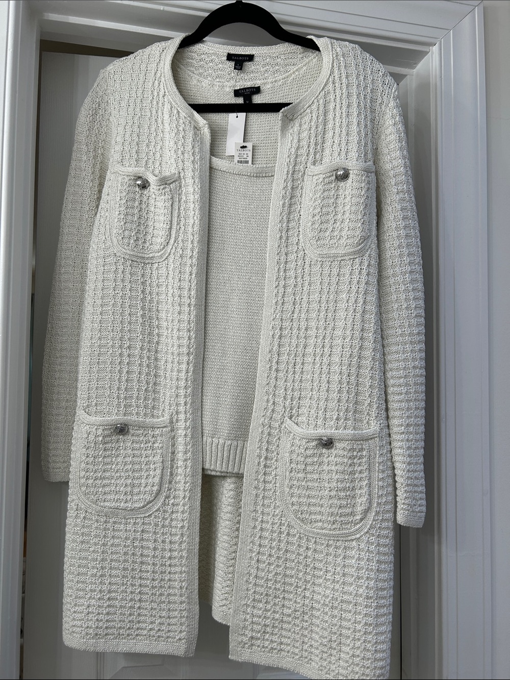 NWT TALBOTS Classic Cream Knit Longline Cardigan and matching shell